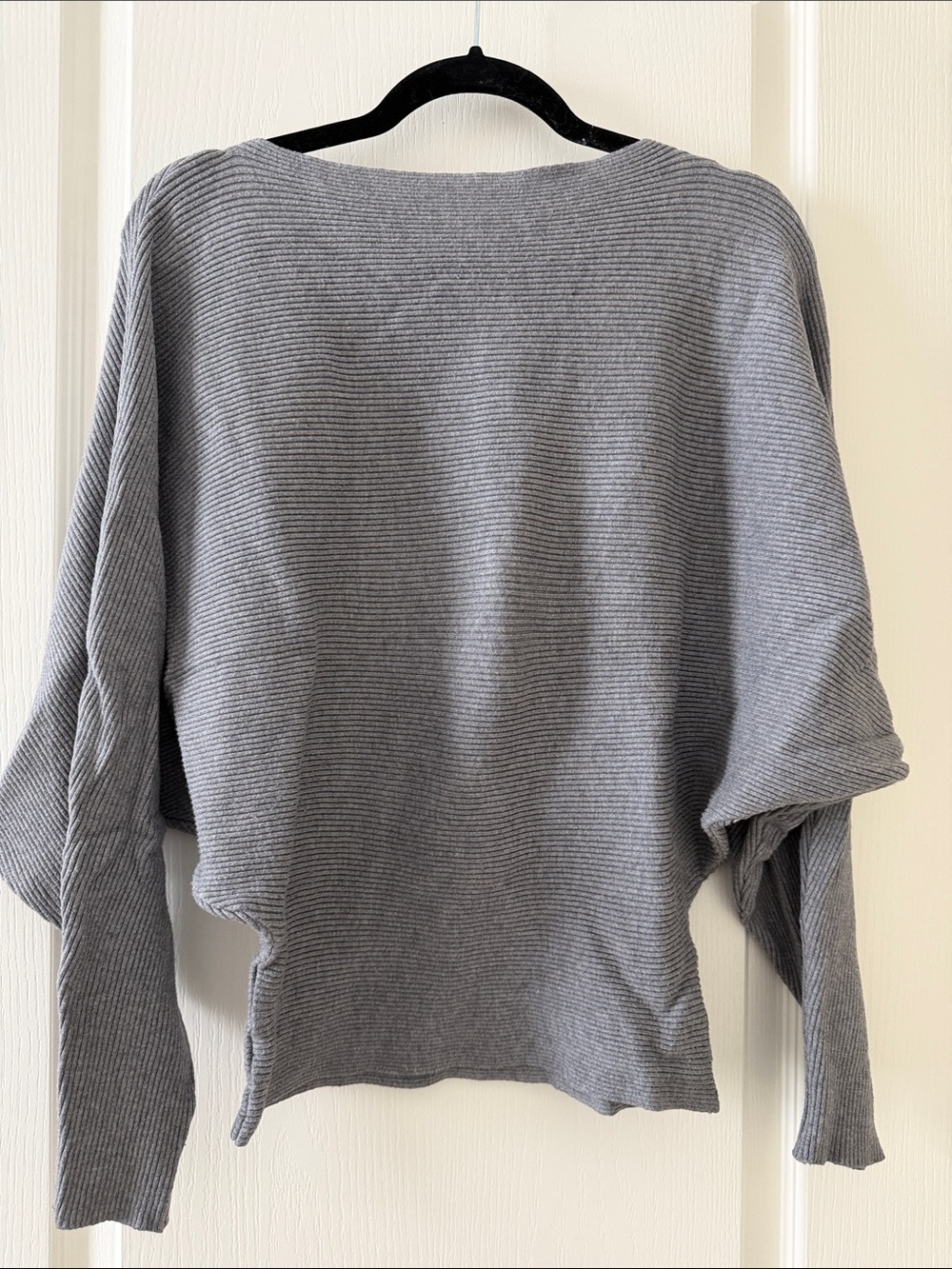 Light Gray Off-the-Shoulder Ribbed Sweater